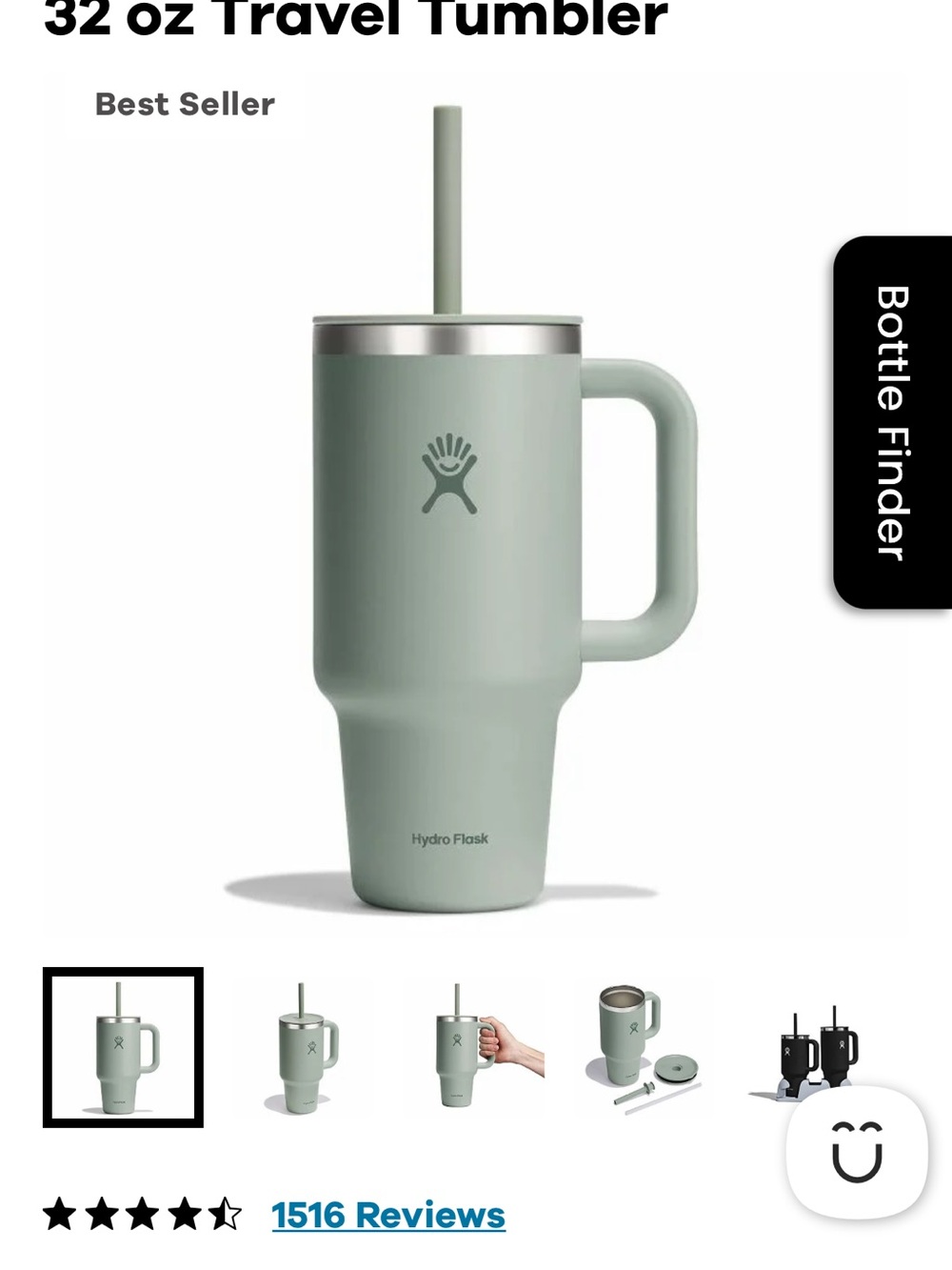 Hydro Flask 32 oz Travel Tumbler in Sage Green with Handle